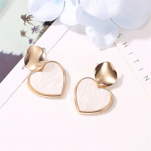 Simple Fresh Style Alloy Earrings With Geometric And Heart Patterns For Girls Hollow Round Shape
