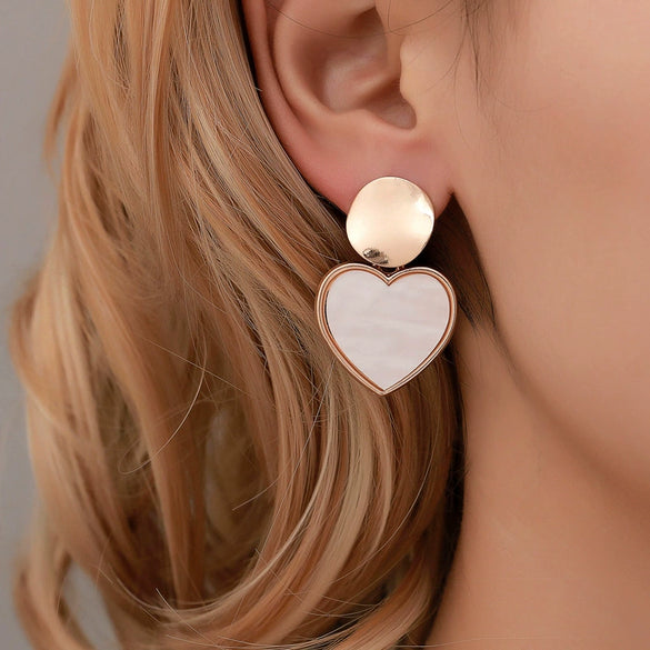 Simple Fresh Style Alloy Earrings With Geometric And Heart Patterns For Girls Hollow Round Shape