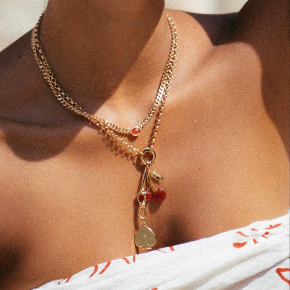 Simple Fruit Pattern Stainless Steel And Titanium Steel Necklace With Cherry Pendant Electroplated 18K Gold Color Retention