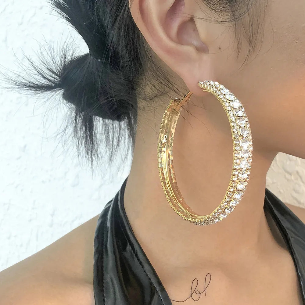 Simple Full Diamond Geometric Hoop Earrings Wholesale Nihaojewelry