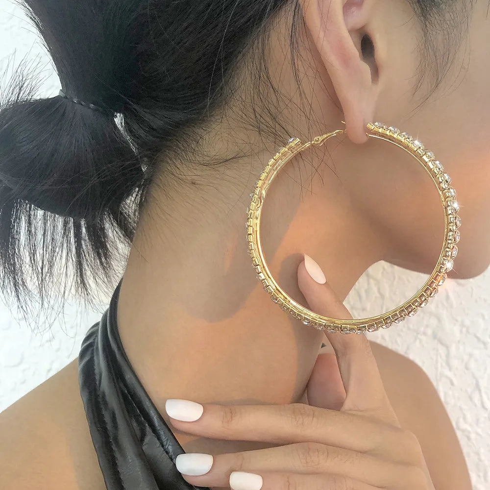 Simple Full Diamond Geometric Hoop Earrings Wholesale Nihaojewelry