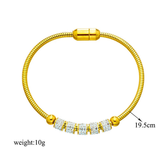 Simple Full Diamond Spacer Beaded Titanium Steel Magnet Buckle Heavy Metal Jewelry Bracelet For Women With Electroplating Process
