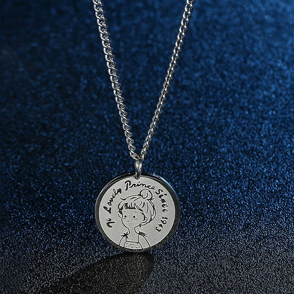 Simple Genderfree Hiphop Sweater Chain With Little Prince Cartoon Character Pendant In Japanese Titanium Steel