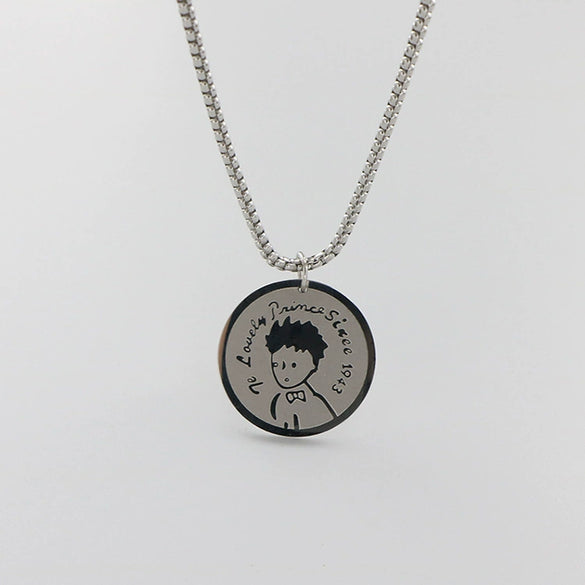 Simple Genderfree Hiphop Sweater Chain With Little Prince Cartoon Character Pendant In Japanese Titanium Steel