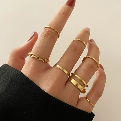 Simple Geometic Alloy Ring 7 Pieces Set