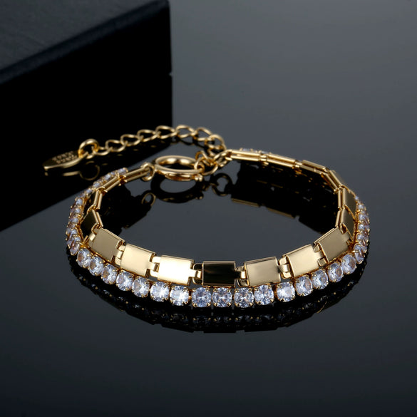 Simple Geometric Alloy Bracelet With Precious Stone Inlay Ice Gold And Silver Fashion Unisex Jewelry