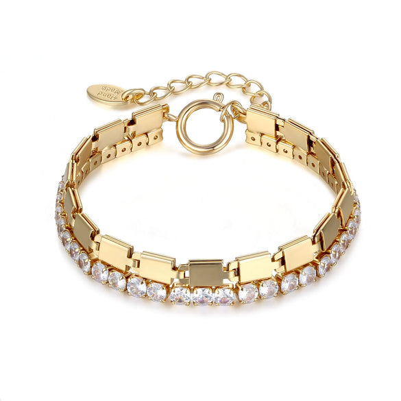 Simple Geometric Alloy Bracelet With Precious Stone Inlay Ice Gold And Silver Fashion Unisex Jewelry