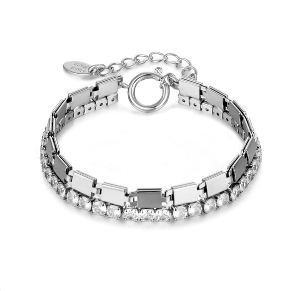 Simple Geometric Alloy Bracelet With Precious Stone Inlay Ice Gold And Silver Fashion Unisex Jewelry