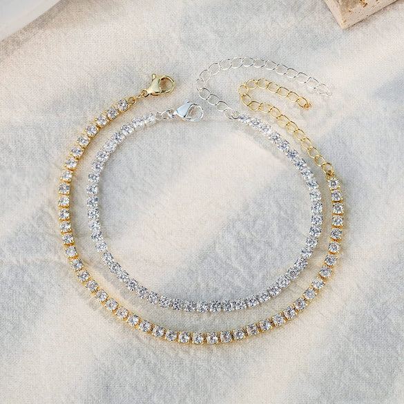 Simple Geometric Anklet For Women Alloy Inlaid With Artificial Gemstones Sparkling Crystal Claw Chain Foot Jewelry