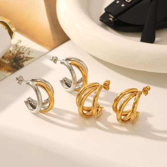 Simple Geometric C Shaped Line Women's Earrings In Titanium Steel Stainless Steel With Electroplating And Vacuum Plating