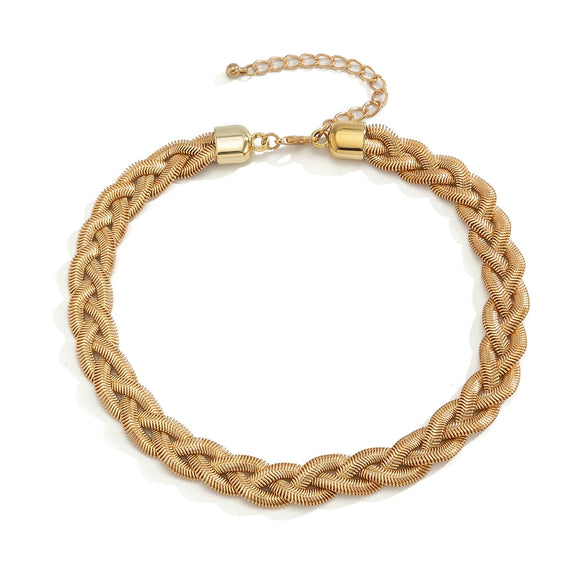 Simple Geometric Electroplated Iron Snake Bone Chain Necklace Minimal Woven Metal Clavicle Necklace