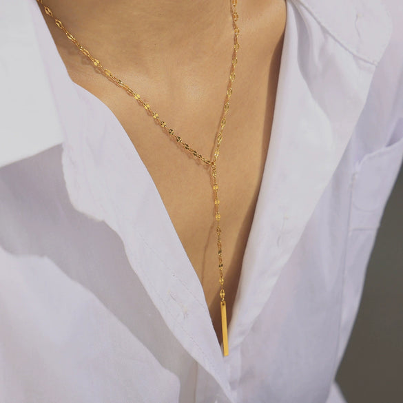 Simple Geometric Element Yshaped Tassel Ring Pendant Stackable Cold Style Titanium Steel Goldplated Neck Chain For Women