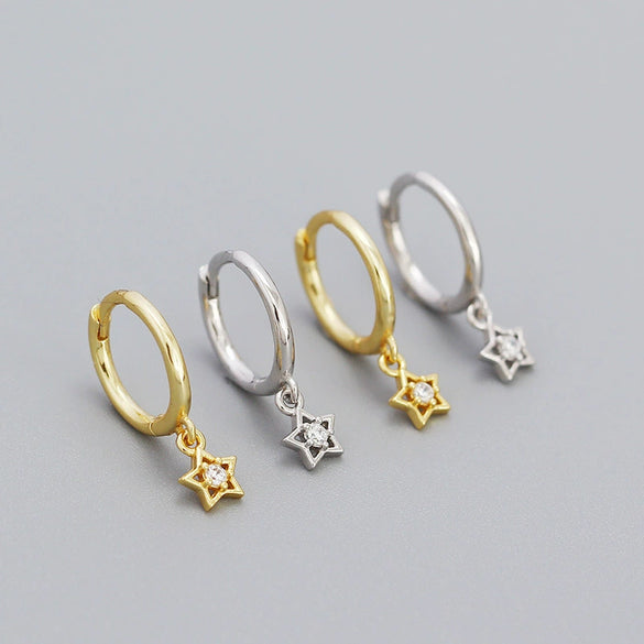 Simple Geometric Fivepointed Star Diamond Ear Buckle S925 Silver Electroplated Women's Earrings