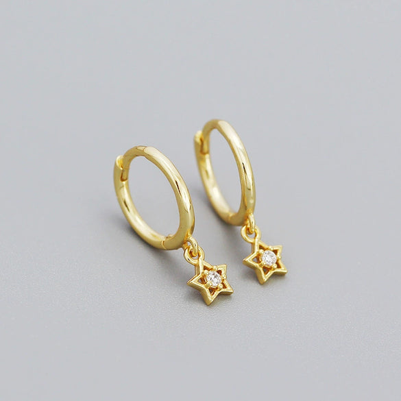 Simple Geometric Fivepointed Star Diamond Ear Buckle S925 Silver Electroplated Women's Earrings