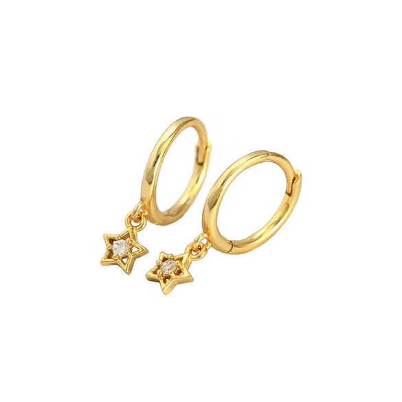 Simple Geometric Fivepointed Star Diamond Ear Buckle S925 Silver Electroplated Women's Earrings