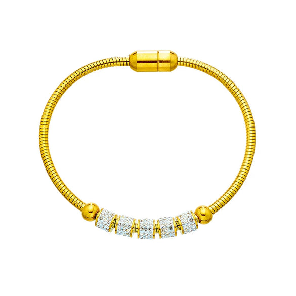 Simple Geometric Full Diamond Spacer Beaded Titanium Steel Magnet Buckle Heavy Metal Jewelry Bracelet With Electroplating