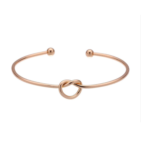 Simple Geometric Heart Knot Open Metal Bracelet With Electroplated Finish Fashion Jewelry