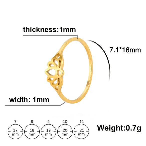 Simple Geometric Hollow Lotus Stainless Steel Ring With Polished Gold Tone Finish