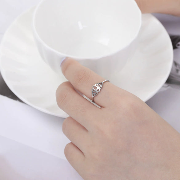 Simple Geometric Hollow Lotus Stainless Steel Ring With Polished Gold Tone Finish