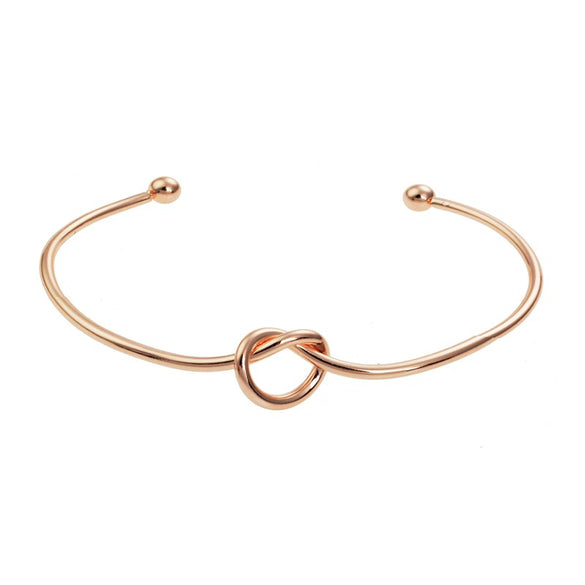 Simple Geometric Love Knot Open Metal Bracelet With Electroplated Finish Minimalist Unisex Cuff Bracelet
