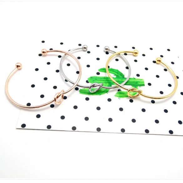 Simple Geometric Love Knot Open Metal Bracelet With Electroplated Finish Minimalist Unisex Cuff Bracelet