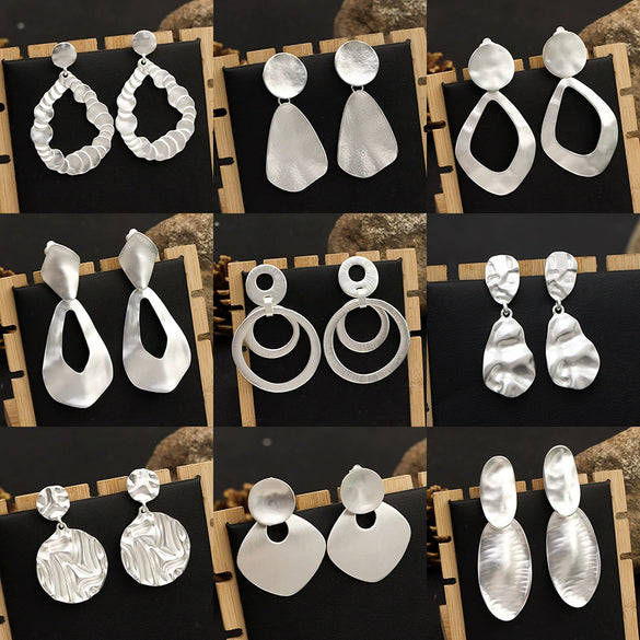 Simple Geometric Matte Metal Drop Earrings For Women Long Statement Dangle Earrings Wholesale