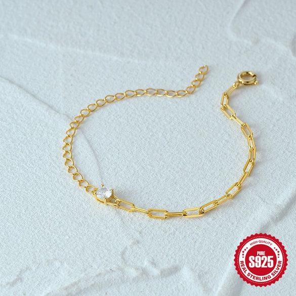Simple Geometric O Shaped And Paper Clip Chain Stitching Silver Bracelet For Women With Electroplating Design
