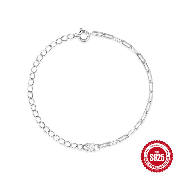 Simple Geometric O Shaped And Paper Clip Chain Stitching Silver Bracelet For Women With Electroplating Design