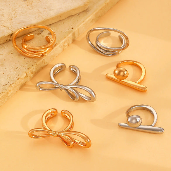 Simple Geometric Open Ring For Women Alloy Material With Electroplating Treatment