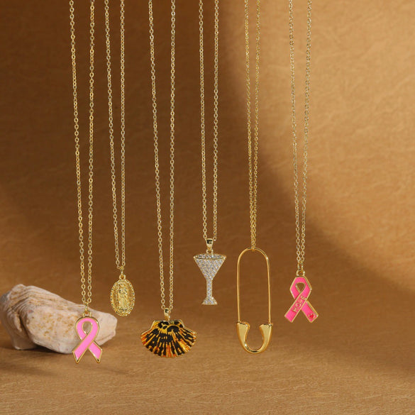 Simple Geometric Pattern Copper Mixed Gemstone Setting Electroplated Pendant Necklace For Women