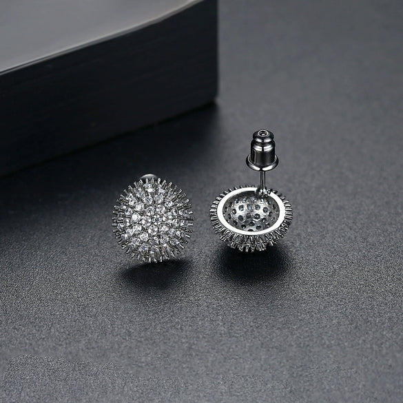 Simple Geometric Pointed Crystal Stud Earrings With Micro Inlaid Zircon Electroplated Copper Spherical Ear Jewelry