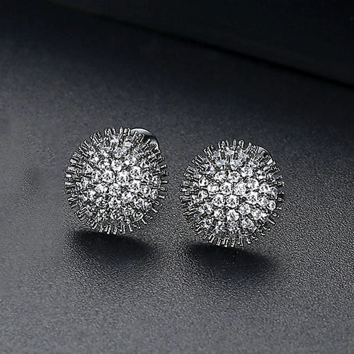 Simple Geometric Pointed Crystal Stud Earrings With Micro Inlaid Zircon Electroplated Copper Spherical Ear Jewelry