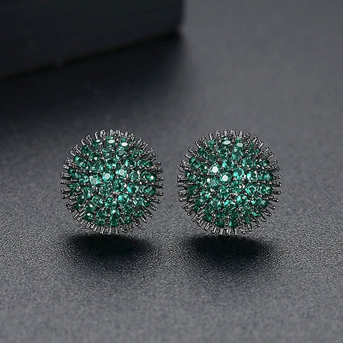 Simple Geometric Pointed Crystal Stud Earrings With Micro Inlaid Zircon Electroplated Copper Spherical Ear Jewelry