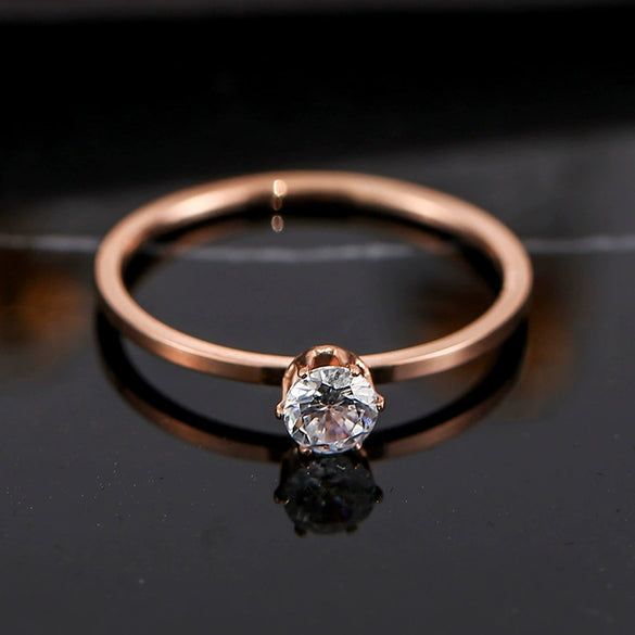 Simple Geometric Six Claw Single Stone Ring For Women Rose Gold Electroplated Titanium Steel Stainless Steel Band