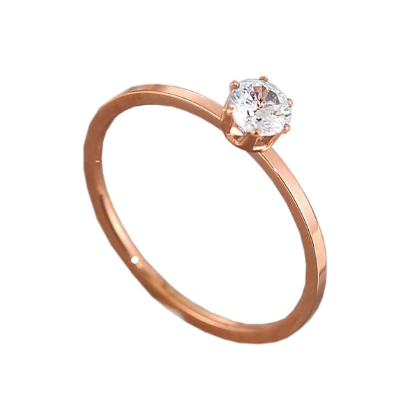 Simple Geometric Six Claw Single Stone Ring For Women Rose Gold Electroplated Titanium Steel Stainless Steel Band