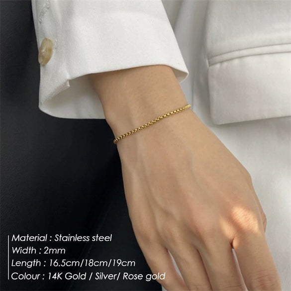 Simple Geometric Stainless Steel Box Chain Bracelet For Women Electroplated Titanium Steel Fashion Jewelry