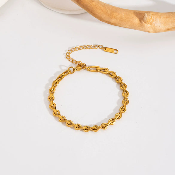 Simple Geometric Stainless Steel Side Chain Necklace Bracelet Anklet Suit With Pvd Furnace Vacuum Real Gold Plating