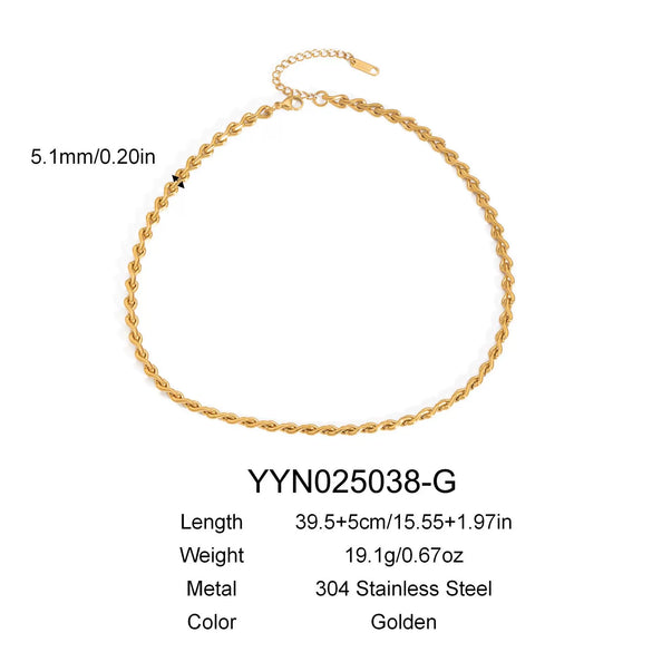 Simple Geometric Stainless Steel Side Chain Necklace Bracelet Anklet Suit With Pvd Furnace Vacuum Real Gold Plating