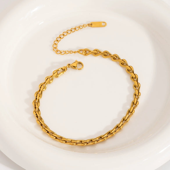 Simple Geometric Stainless Steel Side Chain Necklace Bracelet Anklet Suit With Pvd Furnace Vacuum Real Gold Plating