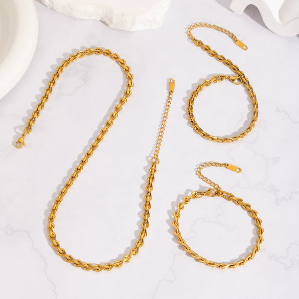 Simple Geometric Stainless Steel Side Chain Necklace Bracelet Anklet Suit With Pvd Furnace Vacuum Real Gold Plating