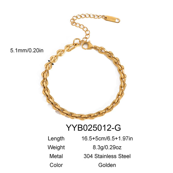Simple Geometric Stainless Steel Side Chain Necklace Bracelet Anklet Suit With Pvd Furnace Vacuum Real Gold Plating