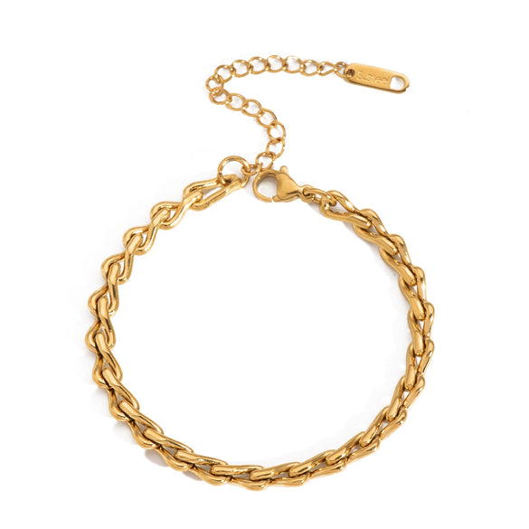 Simple Geometric Stainless Steel Side Chain Necklace Bracelet Anklet Suit With Pvd Furnace Vacuum Real Gold Plating