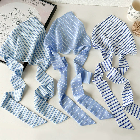 Simple Geometric Striped Fabric Triangle Scarf Headwear For Women