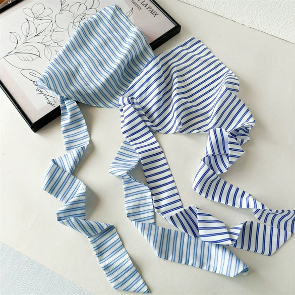Simple Geometric Striped Fabric Triangle Scarf Headwear For Women