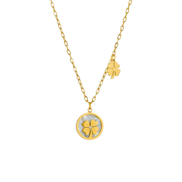Simple Geometric Titanium Steel Four Leaf Love Grass Necklace