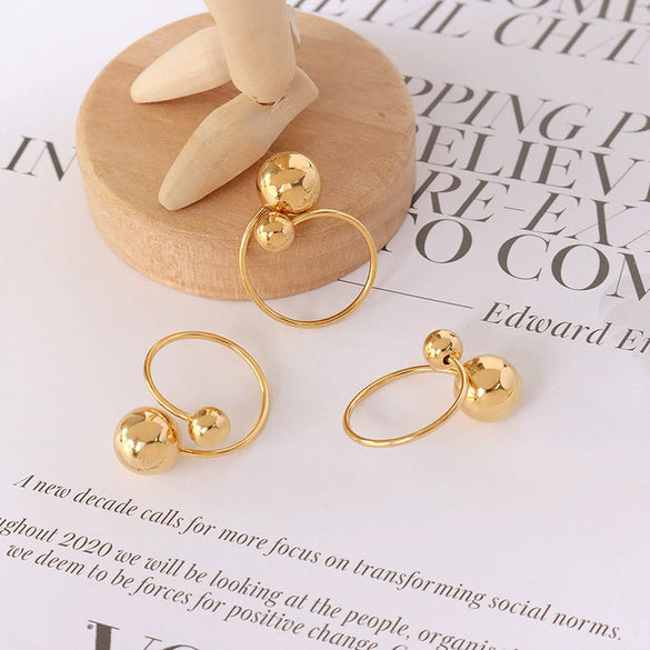 Simple Geometric Stainless Steel Open Ring With Steel Ball Design And Electroplated Finish For Women