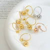 Simple Geometric Stainless Steel Open Ring With Steel Ball Design And Electroplated Finish For Women