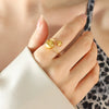 Simple Geometric Stainless Steel Open Ring With Steel Ball Design And Electroplated Finish For Women