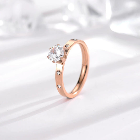 Simple Geometric Titanium Steel Zircon Ring For Women Rose Gold Electroplated Fashion Index Finger Jewelry