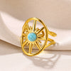 Simple Geometric Turquoise Inlaid Stainless Steel Open Ring Electroplated Unisex Women